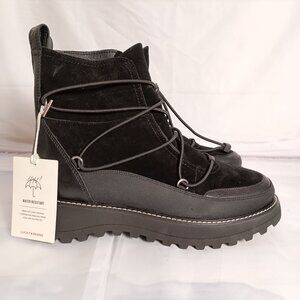 Lucky Brand Caelia Black Water Resistant Boots Women Size 10 Almond Toe